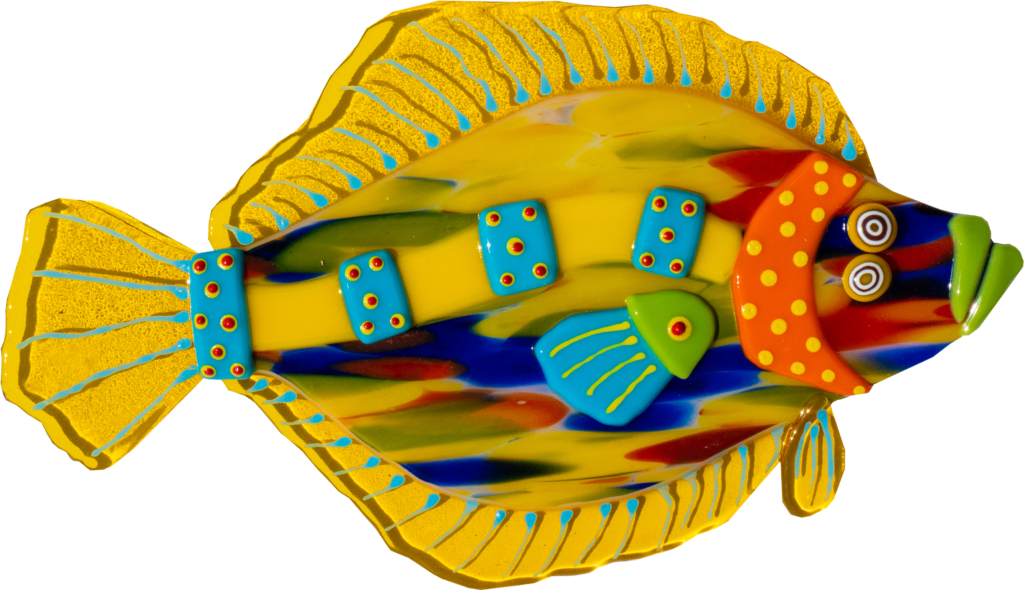 Flounder Fish Yellow/Blue Limited Edition Charlene Heilman Fused