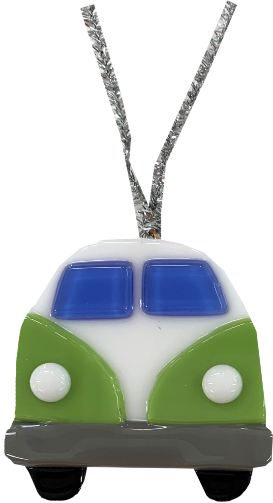 VW Bus Ornament, Green – Charlene Heilman Fused-Glass Art